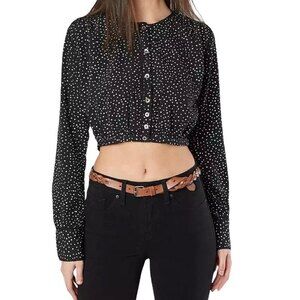 NWT Amuse Society Black Dots Isn’t She Charming Cropped Blouse Size Large NEW